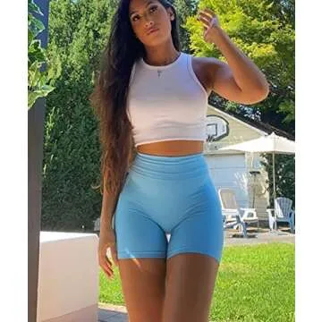 TomTiger Yoga Shorts for Women Tummy Control High Waist Biker Shorts Exercise Workout Butt Lifting Tights Women's Short Pants (Blue, M)