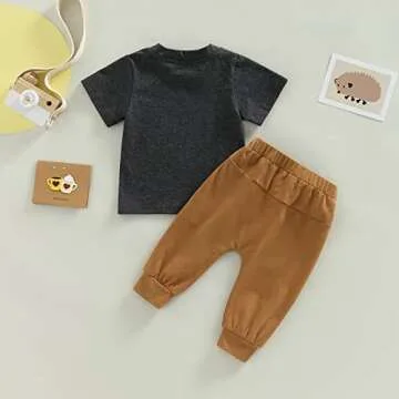 Infant Toddler Baby Boy Easter Outfit Bunny Letter Printed Short Sleeve T-Shirt Tops and Jogger Pants Set (Dark Gray, 18-24 Months)