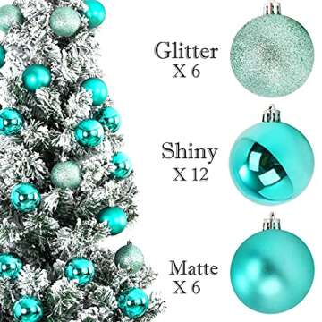 Emopeak 24Pcs Mini Christmas Balls Ornaments for Xmas Christmas Tree - 1.2 Inch Shatterproof Christmas Tree Decorations Hanging Ball for Holiday Wedding Party Decoration Teal