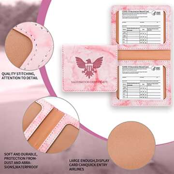 CDC Vaccine Card Holder,4×3 Vaccine Card Protector Waterproof,Vaccination Card Protector for Travelling,PU Leather Material,Marbled (Red)