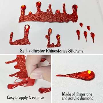 2 Packs Vampire Face Jewels Vampire Blood Costume Festival Face Gems Stick on Rhinestone Halloween Tattoo Stickers Pasties Self Adhesive Temporary Tattoos Fashion Jewelry