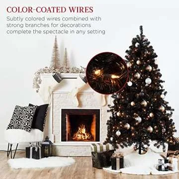 Best Choice Products 6ft Pre-Lit Black Christmas Tree, Full Artificial Holiday Decoration for Home, ...