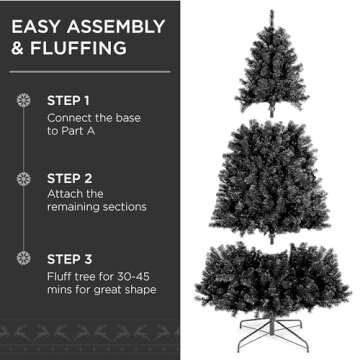 Best Choice Products 6ft Pre-Lit Black Christmas Tree, Full Artificial Holiday Decoration for Home, Office, Party Decoration w/ 947 Branch Tips, 250 Lights, Metal Hinges, Foldable Base