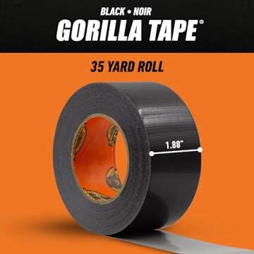 Gorilla Black Duct Tape, 1.88" x 35 yd, Black, (Pack of 6)