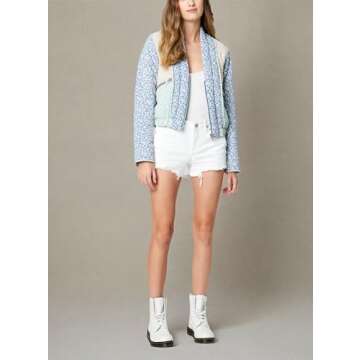 [BLANKNYC] Women's Luxury Clothing Patch Work Floral Denim Jacket - Trendy & Stylish