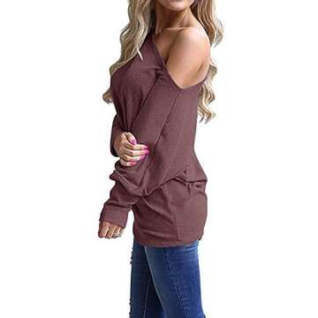 Poetsky Women's Long Sleeve Off-Shoulder Casual Tunic