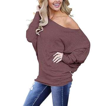 Poetsky Women's Off-Shoulder Long Sleeve Tunic Top