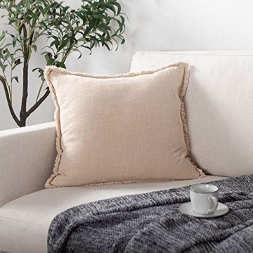 ATLINIA Decor Throw Pillow Cover - 20x20 Inch Linen Pillow Cover Decorative Farmhouse Boho Fringe Cushion Cover for Couch Sofa Bed Outdoor Beige2