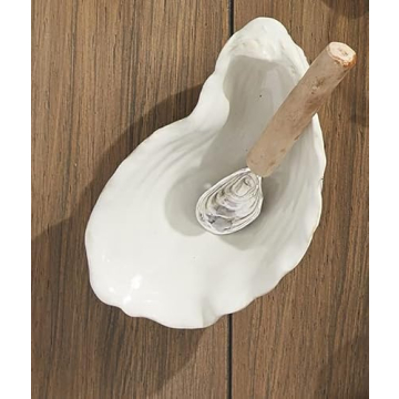 Mud Pie Shaped DIP Set, oyster 6 1/2" x 4 1/4" | spoon 5 1/2", White