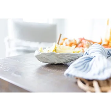 Mud Pie Shaped DIP Set, oyster 6 1/2" x 4 1/4" | spoon 5 1/2", White