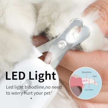 PAKEWAY Pet Nail Clipper with LED & -U-V Light, Cat Claw Trimmer with Ultra Bright LED Light for Nail Bloodline to Avoid Over Cutting, Sharp Angled Blade Grooming Tool for Dog Cat Rabbit Small Animals