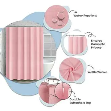 Pretty House Shower Curtain with Water Resistant Light-Weight Fabric, Waffle Weave, Spa, Hotel Quality Premium Bathroom Machine Washable Curtain Liner,72 x 72 inch Blush Curtain