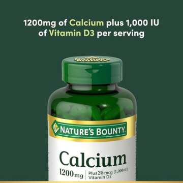 Nature's Bounty Calcium Carbonate & Vitamin D, Supports Immune Health & Bone Health, 1200mg Calcium & 1000IU Vitamin D3, 120 Softgels