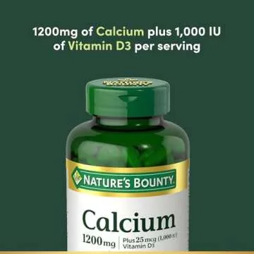 Nature's Bounty Calcium Carbonate & Vitamin D, Supports Immune Health & Bone Health, 1200mg Calcium & 1000IU Vitamin D3, 120 Softgels