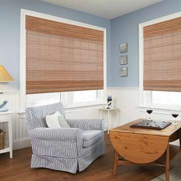 LANTIME Wood Window Roman Shades, Bamboo Blinds Wood Roman Shades, Pattern 5