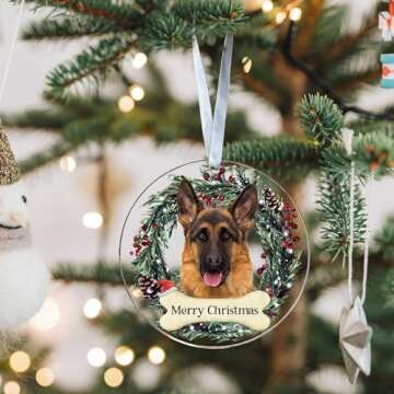 German Shepherd Christmas Ornament - German Shepherd Ornament - German Shepherd Gifts, German Shepherd Mom Gifts - German Shepherd Ornaments for Christmas Tree - Acrylic Christmas Dog Ornament