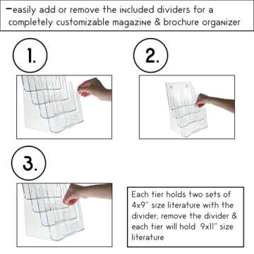 SourceOne Premium 4-Tier Magazine and Brochure Holder – Clear Acrylic Countertop Organizer
