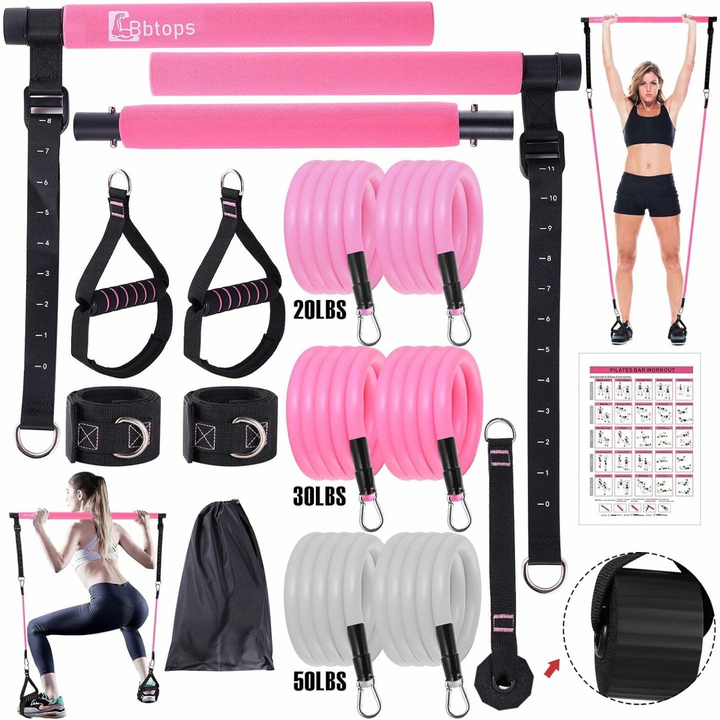 Pilates Bar Kit with Resistance Bands for Home Gym