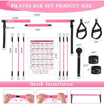 Pilates Bar Kit with Resistance Bands for Home Gym
