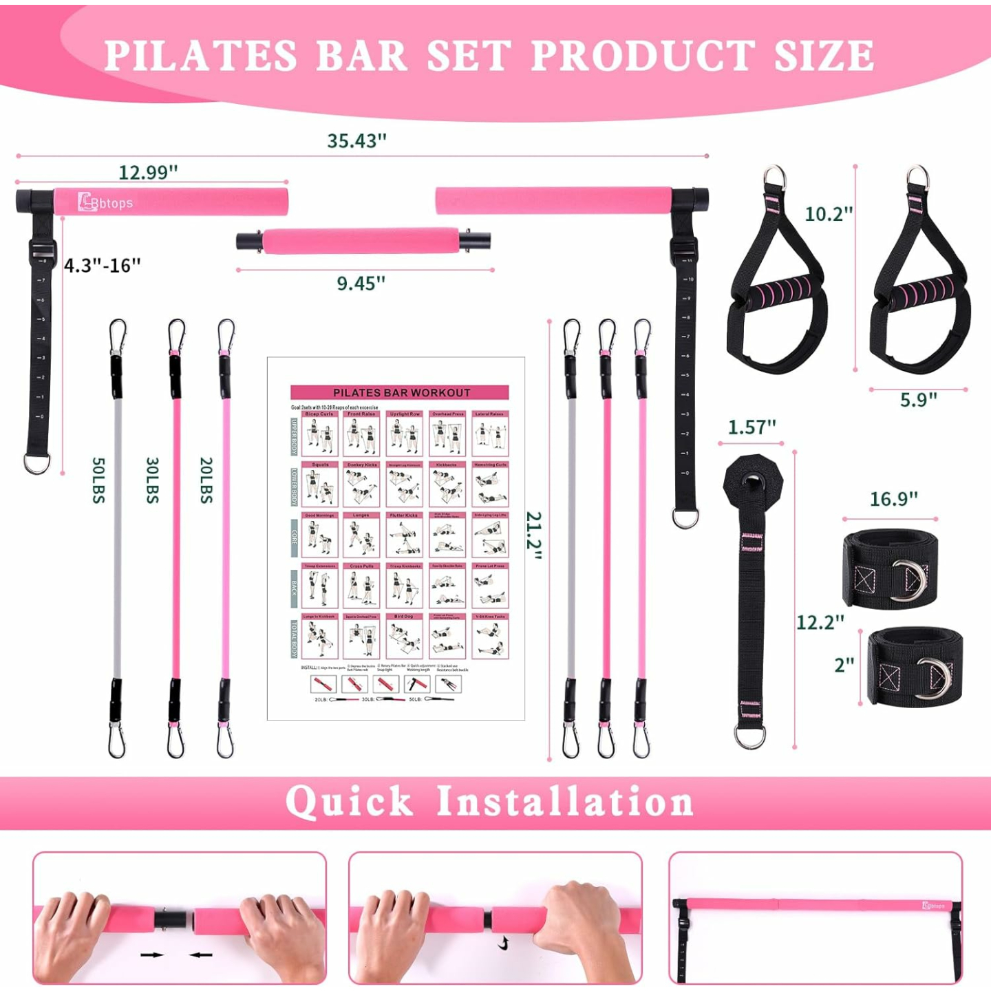 Pilates Bar Kit with Resistance Bands for Home Gym