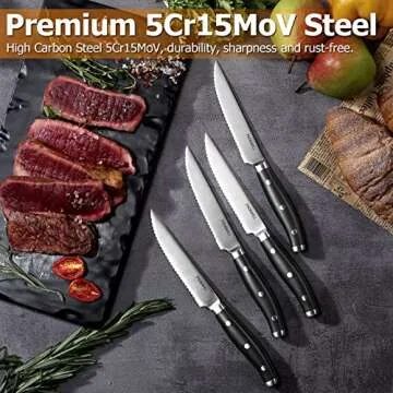 PICKWILL Steak Knives Set of 8, Serrated Classic Steak Knife Set, High Carbon Stainless Steel Kitchen Steak Knives with Full Tang Handle, 4.5 Inch Dinner Knives with Gift Box, Black