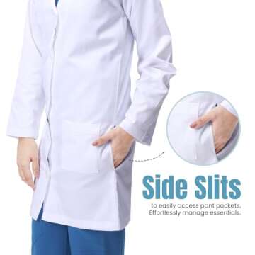 NY Threads Professional Lab Coat for Women, Long Sleeve Poly Cotton Medical Costume Coat 1 Pack, Medium, White
