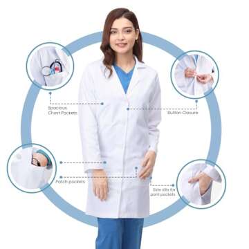 NY Threads Professional Lab Coat for Women, Long Sleeve Poly Cotton Medical Costume Coat 1 Pack, Medium, White