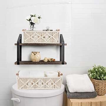 Taufey Macrame Storage Baskets Boho Decor Box Handmade Woven Decorative Countertop Toilet Tank Shelf...