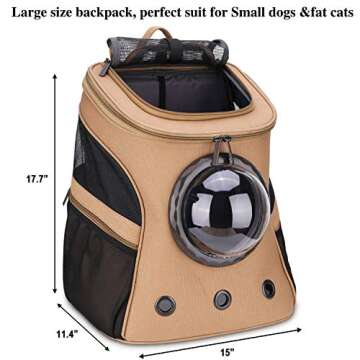LOLLIMEOW Large Pet Carrier Backpack, Bubble Backpack Carrier for Fat Cats and Puppies,Airline-Approved(Khaki)