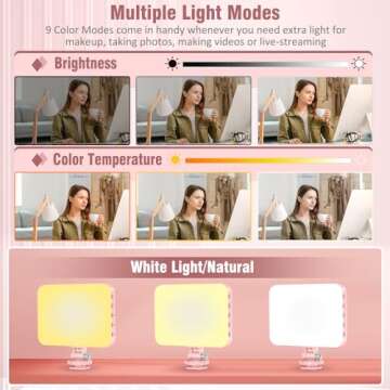 ALTSON 60 LED Portable Selfie Light Video Conference Lighting with Clip & Camera Tripod Adapter Rechargeable 2200mAh CRI 97+, 9 Light Modes for Phone iPhone Webcam Laptop Photo Makeup