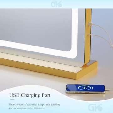 Gvnkvn Makeup Vanity Mirror with USB Charging Port 32" x 24" Large LED Makeup Mirror, Desk Mirorr wi...