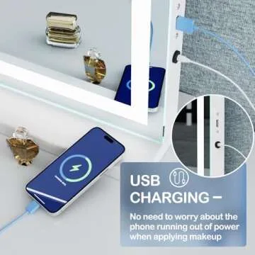Gvnkvn Makeup Vanity Mirror with USB Charging and LED Lights