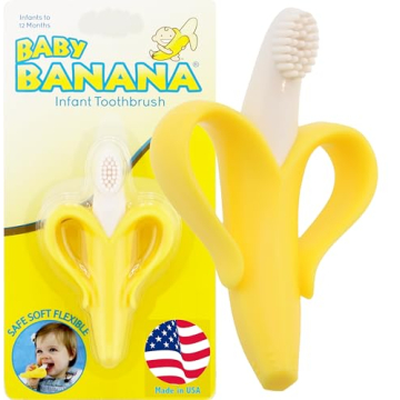 The Original Baby Banana Toothbrush Teether Toy, for Babies Infants Toddlers; USA Family-Owned Business; Teething Relief for Sore Gums, Massaging Soothing; Safest Food Grade Silicone