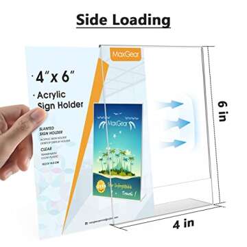 MaxGear Sign Holder 4X6 inches Slant Back Acrylic Sign Holders Plastic Display Stand Clear Paper Stand Tabletop Display for Office, Home, Store, Restaurant, 12 Pack