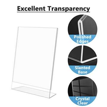 MaxGear Sign Holder 4X6 inches Slant Back Acrylic Sign Holders Plastic Display Stand Clear Paper Stand Tabletop Display for Office, Home, Store, Restaurant, 12 Pack