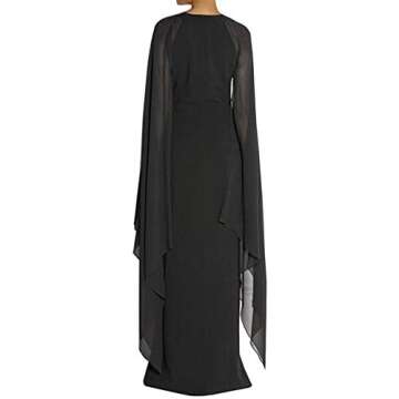 MAYFASEY Women's Flare Chiffon Sleeve High Split Formal Evening Gown Maxi Dress with Cape Black M