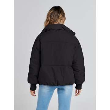 MEROKEETY Women's 2024 Winter Long Sleeve Zip Puffer Jacket Pockets Baggy Short Coats, Black, L