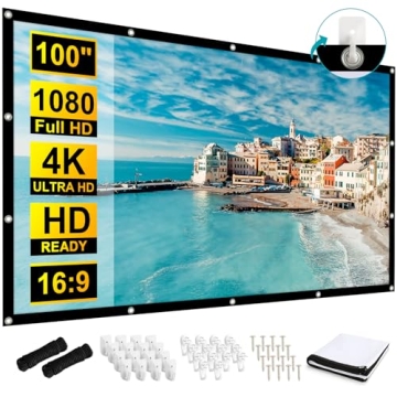 Frocopo 100-inch Projection Screen, Double Sided Washable Outdoor Projection Screen, 16:9 Foldable A...