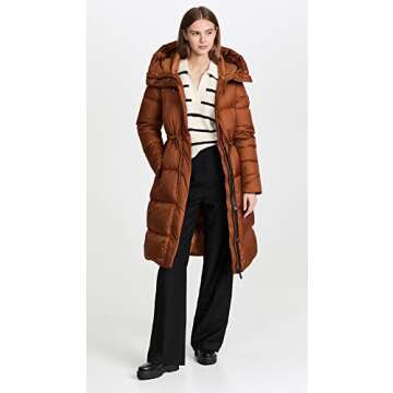Mackage Women’s Ishani Foil Shield Long Down Coat - Cognac Brown  