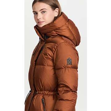 Mackage Women’s Ishani Foil Shield Long Down Coat - Cognac Brown  