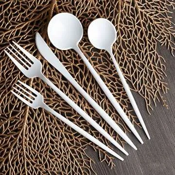 Novelty Modern Flatware, Cutlery, Disposable Plastic Knives Luxury White 32 Count