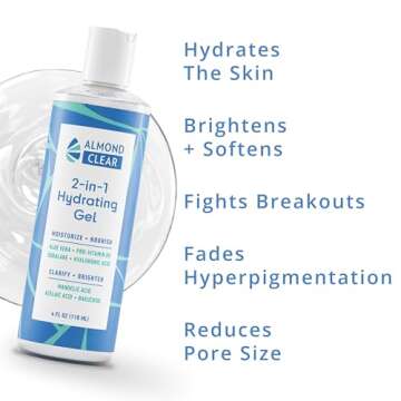 Almond Clear 2-in-1 Hydrating Gel | Lightweight Mandelic Acid Moisturizer for Oily, Blemish-Prone Skin | Aloe Vera, Squalane, Hyaluronic Acid, Mandelic Acid, Bakuchiol | 4 oz