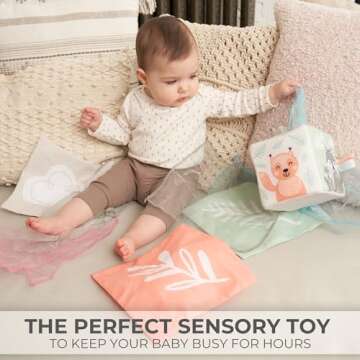 Fun Baby Tissue Box with Stimulating Mirror For Endless Entertainment - Soft Montessori Toy w/ Crink...