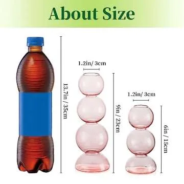 Glass Bubble Vases for Flowers, Hewory 2pcs Pink Unique Cute Single Flower Vase for Centerpieces, Funky Aesthetic Vase Skinny Bud Vase, Cool Groovy Decor for Home Living Room Bedroom Office Tabletop