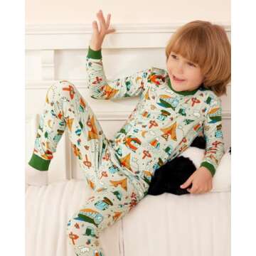 babee Reshinee Bamboo Viscose Toddler Pajamas Boys Girls Baby Animal Pjs Sets 12M-8Y Kids 2pcs Long-...