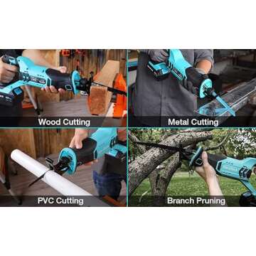 DURATECH Cordless Reciprocating Saw with 20V 4.0Ah Li-Ion Battery, 3000SPM, 7/8" Stroke Length, Variable Speed, Tool-Free Blade Change, 4 Saw Blades for Wood & Metal Cutting