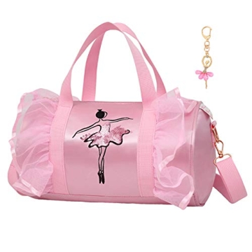 Dorlubel Cute Ballet Dance Bag Gym Travel Duffle Bag for Girls Tutu Dress Bag with Key Chain for Gir...