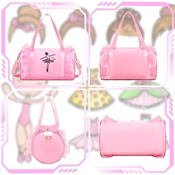 Dorlubel Cute Ballet Dance Bag Gym Travel Duffle Bag for Girls Tutu Dress Bag with Key Chain for Girls (Pink2 of Long Mesh)