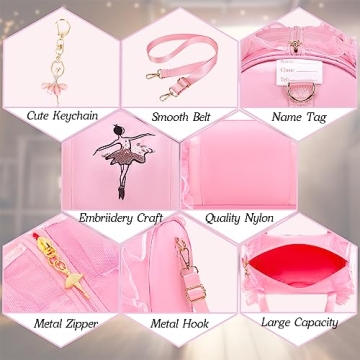 Dorlubel Cute Ballet Dance Bag Gym Travel Duffle Bag for Girls Tutu Dress Bag with Key Chain for Girls (Pink2 of Long Mesh)