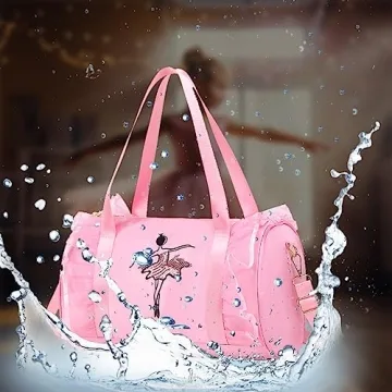 Dorlubel Cute Ballet Dance Bag Gym Travel Duffle Bag for Girls Tutu Dress Bag with Key Chain for Girls (Pink2 of Long Mesh)